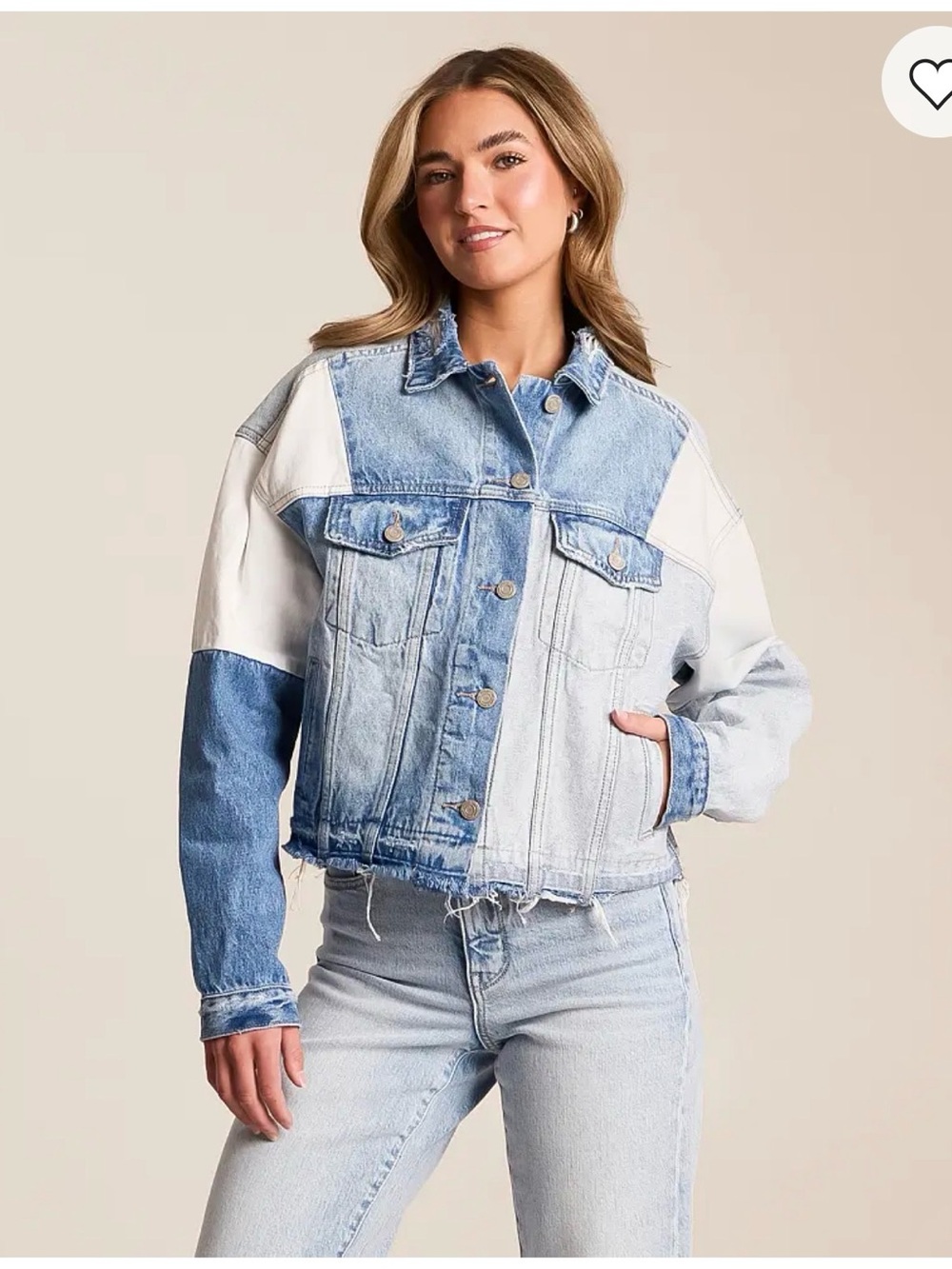 Distressed Two-Tone Light Blue Denim Trucker Jacket